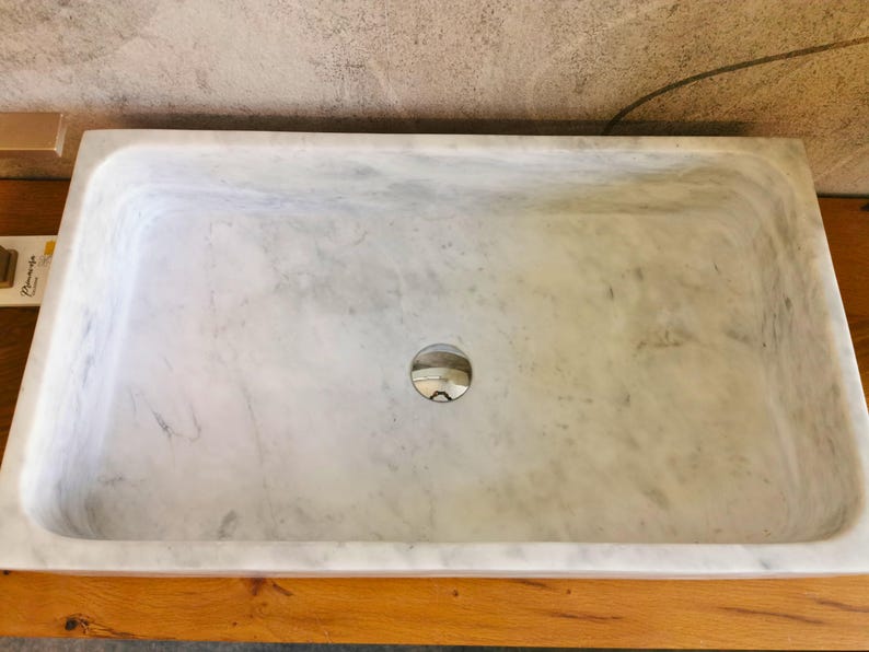 Carrara marble countertop washbasin - 70x40x15cm - marble washbasin - Carrara marble - modern Carrara marble washbasin - Carrara marble design washbasin image 5