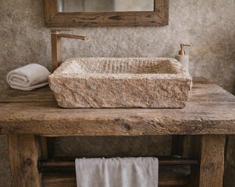Lavello antico in pietra grezza-70x34x16cm-lavabo extérieur brut-lavabo brut-lavello per esterno vecchio-lavello esterno vecchio