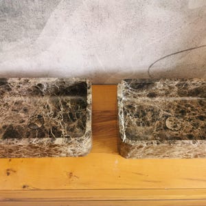 Pair of Emperador Dark marble vessel sinks 50x30x15 cm, rectangular brown stone bathroom basins image 5