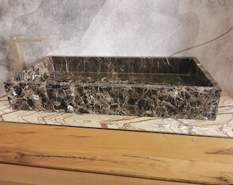 Emperador countertop washbasin measuring 90 x 45 cm, marble vasque, brown sink, large marble washbasin, big sink, emperador marble washbasin