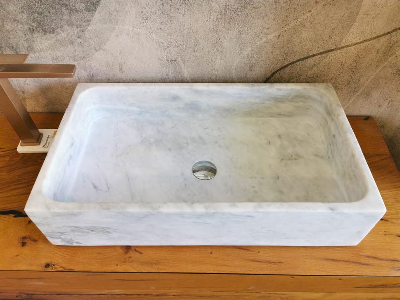 Carrara marble countertop washbasin - 70x40x15cm - marble washbasin - Carrara marble - modern Carrara marble washbasin - Carrara marble design washbasin image 9