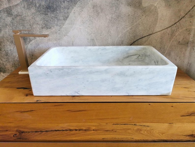 Carrara marble countertop washbasin - 70x40x15cm - marble washbasin - Carrara marble - modern Carrara marble washbasin - Carrara marble design washbasin image 2