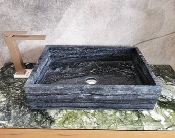 Aufsatzwaschbecken aus mattem Lunar-Marmor mit den Maßen 60 x 40 cm, Marmorwaschbecken, Lunar-Waschbecken, Vasque a Poser en Marble Lunar, modernes Waschbecken