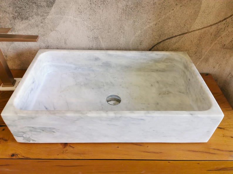Carrara marble countertop washbasin - 70x40x15cm - marble washbasin - Carrara marble - modern Carrara marble washbasin - Carrara marble design washbasin image 6