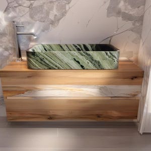 Lavabo de mármol verde de 80 x 45 cm, lavabo verde, mueble de baño verde, modernes grünes Marmorwaschbecken, lavabo verde moderno, lavabo verde