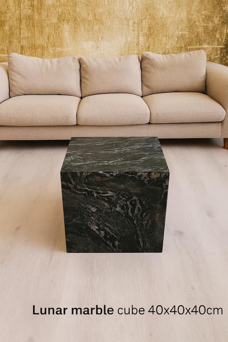 Lunar Marble coffee table-40x40x40-marble coffee table Lunar-Table basse en marbre noir-table de salon moderni-moderner Wohnzimmertisch image 1