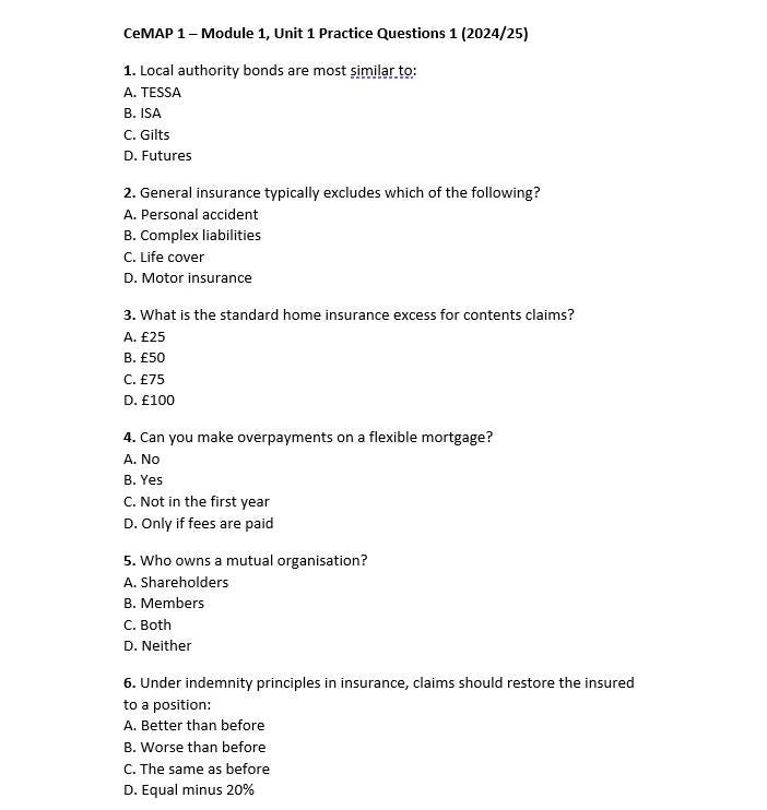 Mortgage Advisor Cemap 1000 Practice Questions Module 1 - Etsy UK