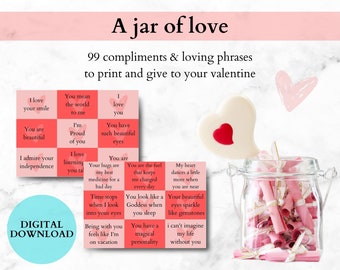 99 Love Notes / Valentine / Valentine's Day Gift / Anniversary Gift / Couples Birthday Gift / printable Love Notes - Instant Download PDF