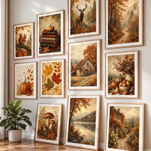 20 herbstliche Wandbilder zum Ausdrucken, Vintage-Herbstgalerie-Drucke, Cottagecore-Poster, Deko-Ideen für Friendsgiving, Digitaler Download für Thanksgiving