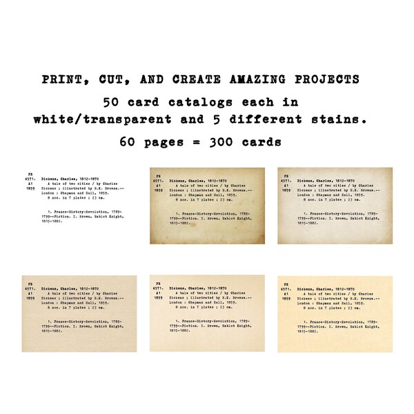 Library Catalog Cards (Top 50 Bests Selling Book of All Times) Stained ; Card Catalogs