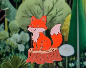 Wooden Fox Brooch – Hand-Painted Woodland Charm - Made in Australia