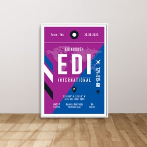 Edinburgh Airport Poster, Scotland Travel Print, Custom Airport Poster, EDI Airport Poster, Airport Baggage Print, Custom Pilot Gift