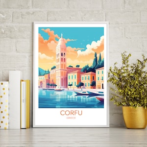Corfu travel poster print, Corfu travel print gift, wall art printable digital download, downloadable art print, wall art print. Travel Gift