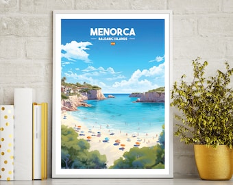 Menorca travel poster print, Menorca travel print gift, wall art printable digital download, downloadable art print, wall art print.