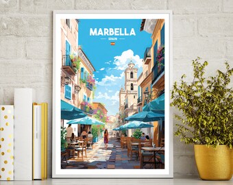 Marbella travel poster print, Marbella travel print gift, wall art printable digital download, downloadable art print, wall art print.