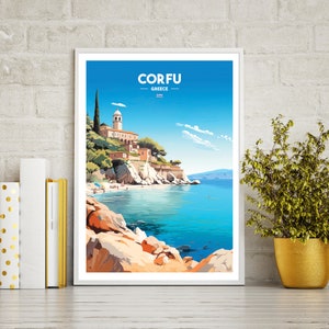 Corfu travel poster print, Corfu travel print gift, wall art printable digital download, downloadable art print, wall art print. Travel Gift