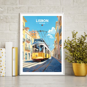 Lisbon travel poster print, Lisbon travel print gift, wall art printable digital download, downloadable art print, art print decor.