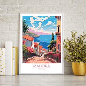 Madeira travel poster print, Madeira travel print gift, wall art printable digital download, downloadable art print, art print décor.
