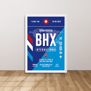 Birmingham Airport Poster, Midlands Travel Print, Custom Airport Poster, BHX Airport Poster, Airport Baggage Print, Custom Pilot Gift