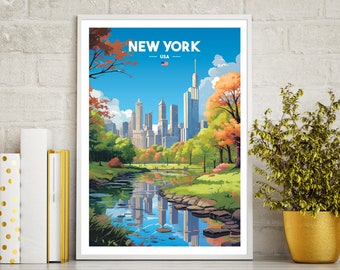 New York City Poster Print, Central Park Poster, New York Travel Print Gift, NYC wall art printable digital download, downloadable art print
