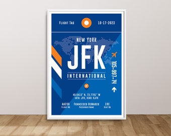 Impresión del aeropuerto JFK, Impresión de viajes de Nueva York, Impresión personalizada del aeropuerto, Impresión de viajes de Nueva York, Regalo de asistente de vuelo, Arte personalizado de viajes al aeropuerto