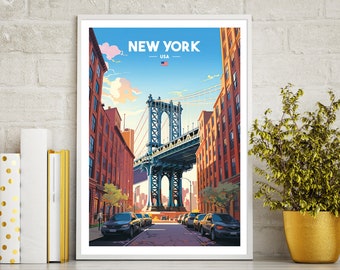 New York City Poster Print, DUMBO Poster, Manhattan Bridge Travel Print, NYC wall art printable, digital download, downloadable art print