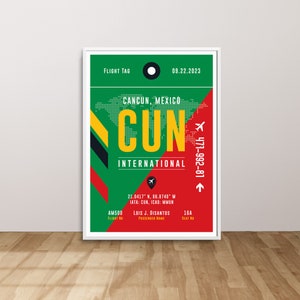 Cancun Airport Poster, Cancun Travel Print, Custom Airport Poster, CUN Airport Poster, Airport Baggage Print, Custom Pilot Gift, Mexico Art
