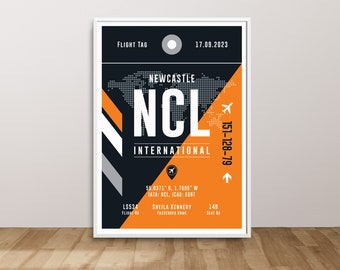 Cartel del aeropuerto de Newcastle, decoración del aeropuerto NCL, cartel de viaje de Newcastle, impresión del aeropuerto de Newcastle, arte de viajes al aeropuerto, impresión de vuelo personalizada