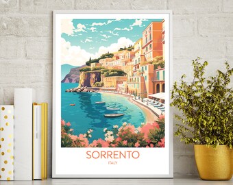 Sorrento travel poster print, Sorrento travel print gift, wall art printable digital download, downloadable art print, wall art print.