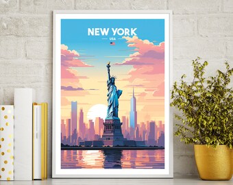 Statue of Liberty Print, New York Poster, New York Travel Print, New York Design, New York Wall Art, New York Illustration,  Gift, Present.