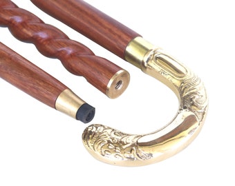 Wooden Antique Brass Walking Stick Walking Cane Beautiful Brass Golden Handle Walking Featuring Solid Brass Handle Stick for Men and Woman