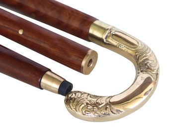 Wooden Walking Stick | Golden Brass Handle Walking Stick | Handmade Walking Stick | Rosewood Walking Stick | Antique Victorian Cane