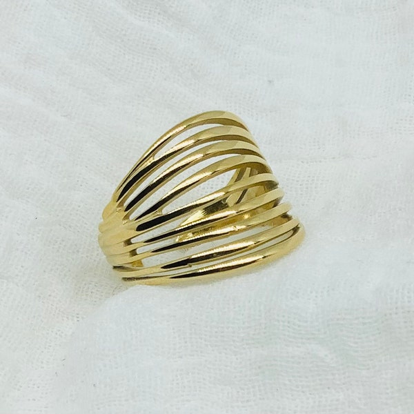Gouden dikke verstelbare roestvrijstalen ring