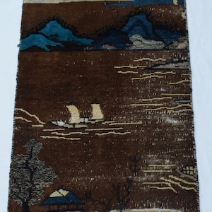 A very unique vintage rug. small rug, distressed rug, doormat, kitchen rug, accent rug, office rug. 60 cm x 116 cm / 2.0&#39; x 3.8&#39;ft