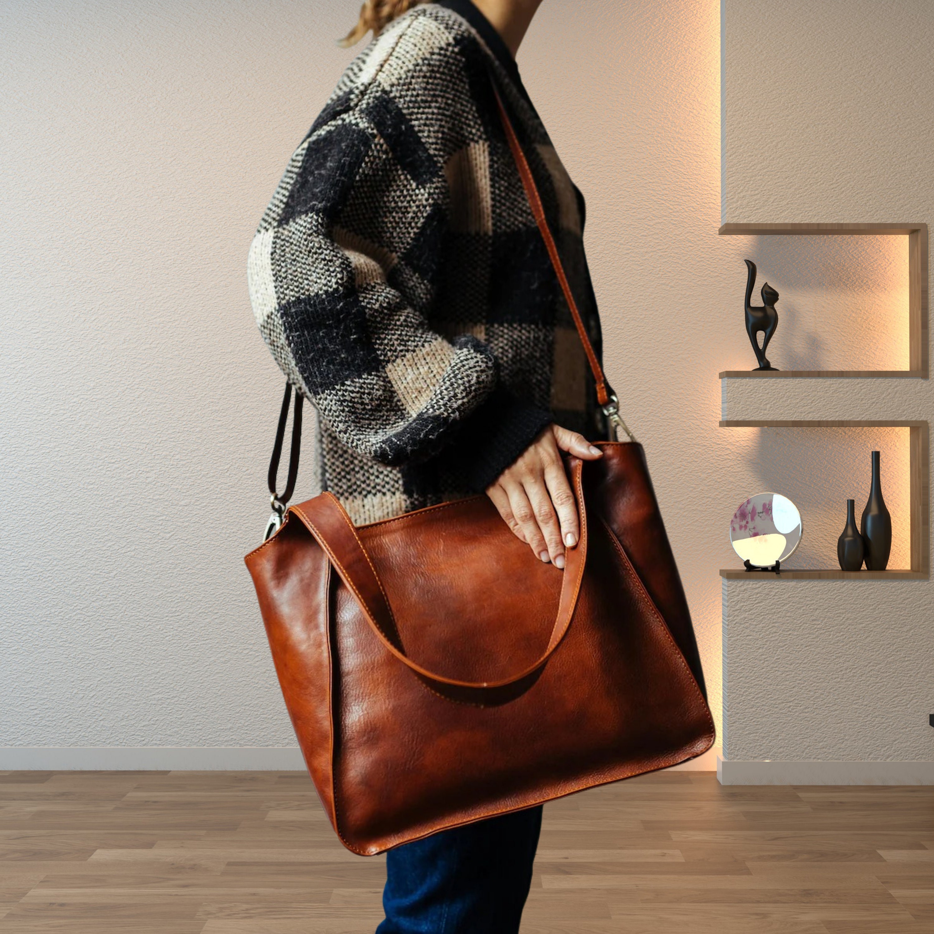 Leather Handbag Gift Bag Leather Tote Bag Weekender Bag Traveller Essential waterproof Bag Grab