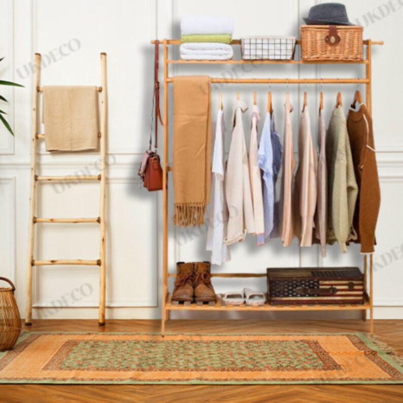 Wood Garment Clothes Rack With Top Shelf Clothing Rack Modern Clothes