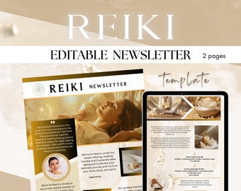 Reiki Newsletter Canva Template, Gold & Black Email Design (Digital Download)
