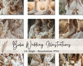 Bohemian Wedding Stock Photos, Floral PNG Bundle (Digital Download)