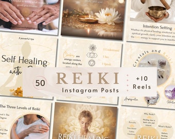 Reiki Social Media Templates, Energy Healing Posts (Canva)