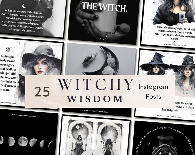 Wisdom Posts Witchy Wisdom Instagram Post Templates, Black and White, Canva (digital ...