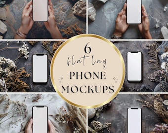 Minimalist Crystal-Inspired Phone Mockups – 6 Blank Flat Lay Screens for Metaphysical Shops & Designers