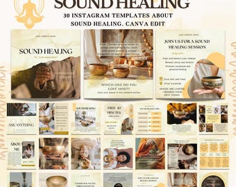 Plantillas de Instagram de sanación sonora: diseños de Canva con tonos dorados