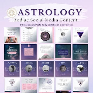 Astrology Instagram Post Template Bundle, Zodiac Signs, Spiritual Horoscope Designs, Spiritual Instagram, Engaging Astrology Posts