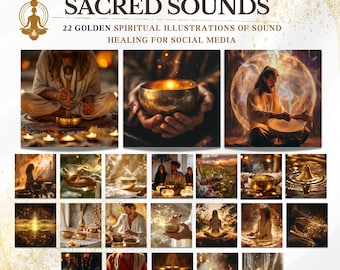 Golden Sound Healing Illustrations: 22 PNG Spiritual Photos (Digital Download)