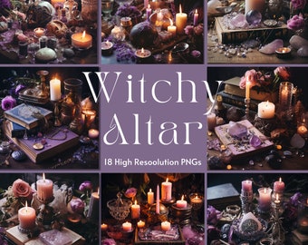 Pacchetto di immagini PNG di altari da strega, clipart magiche celestiali (download digitale)
