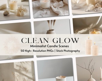 Clean Glow Candle Stock Photos Collection, Minimalist Aesthetic Images, Commercial Use Photography Pack