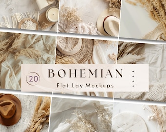 Boho Flat Lay Mockup Bundle, Minimalist Neutral Background (Digital Download)