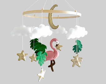 Tropical  baby mobile decoration, baby shower gift, Safari crib decoration with flamingo