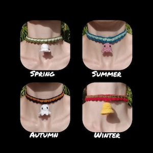 PDF Crochet Pattern - Seasons Choker Necklaces : Lily of the valley / Octopus / Halloween Ghost / Christmas Bell (English)