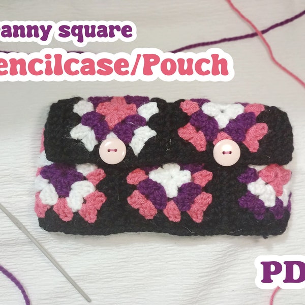 Granny square pencilcase/pouch/estuche crochet pattern